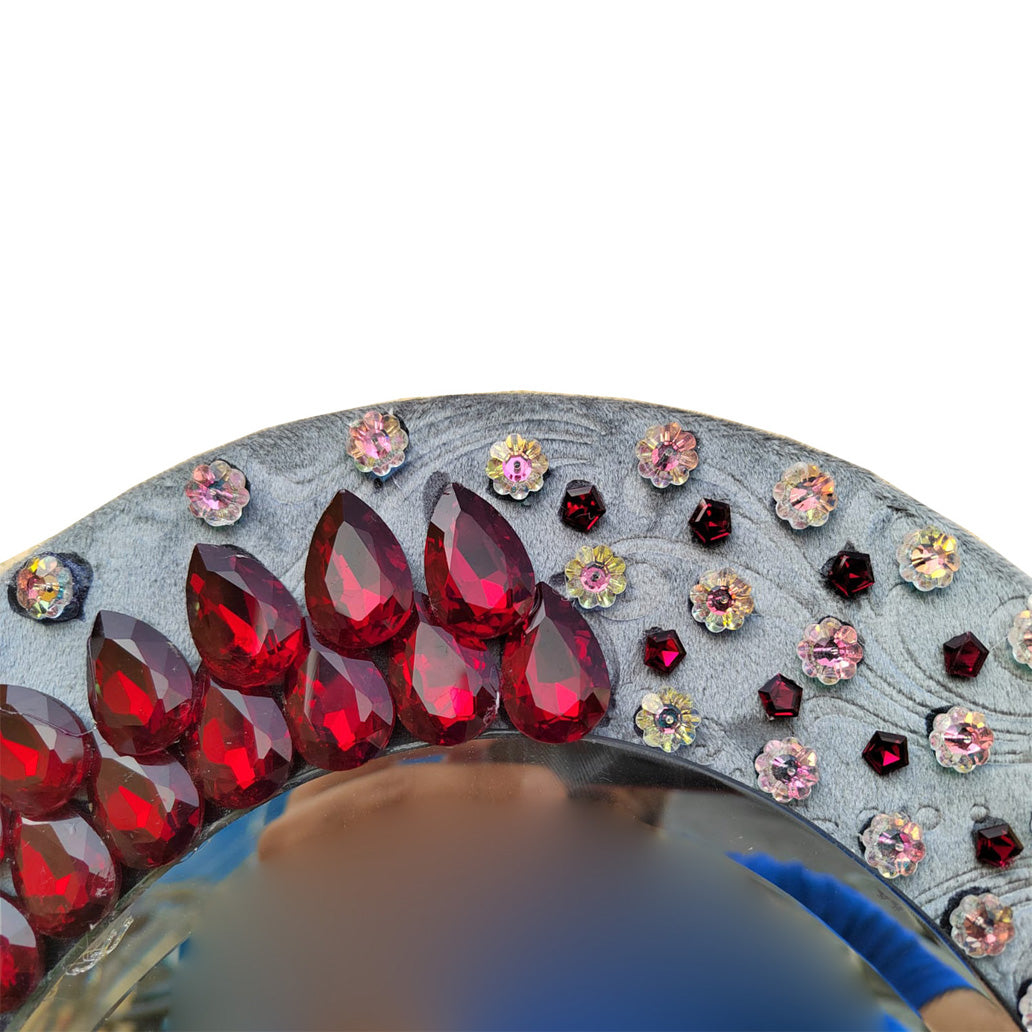 TriBro Oval Shaped Decorative Handmade Mirror in Grey and Red for Bedroom  DrawingRoom and hall way closeup